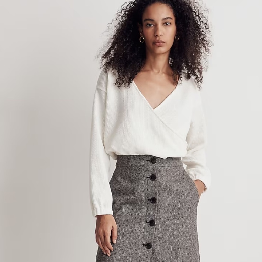 Madewell ivory ottoman knit wrap top